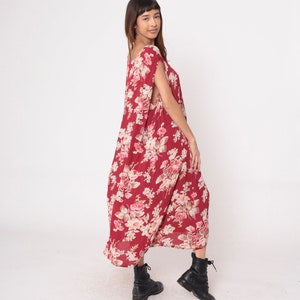 Red Floral Dress Y2k Plus Size Shift Dress Scoop Neck Sleeveless Midi Dress Summer Dress Retro Pink Rayon Vintage 00s 30 32 5xl image 5