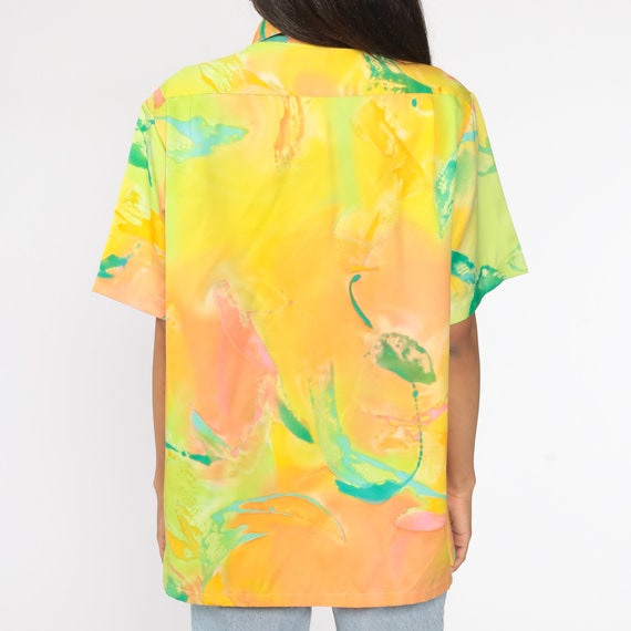 70s Boho Shirt Psychedelic Blouse Neon Yellow Aci… - image 6