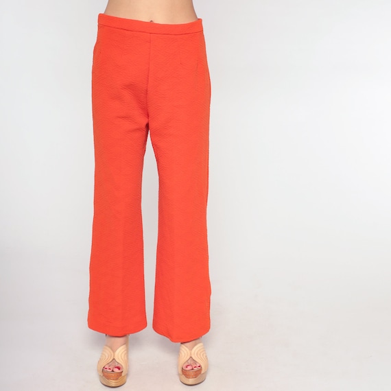 70s Bell Bottom Pants Polyester High Waisted Trousers Boho Flared 1970s High Elastic Waist Hippie Vintage Bohemian Small Medium