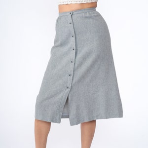 Grey 70s Skirt Button Up Midi Skirt High Waisted 70s Mod Skirt Acrylic Wool Blend High Rise Retro 1970s Vintage Bobbie Brooks Extra Small xs image 4