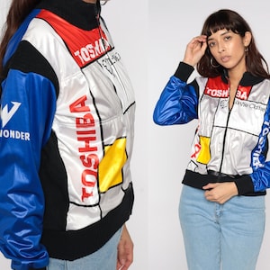 La Vie Claire Bomber Jacket 80s Toshiba Cycling Windbreaker Zip Up 1980s Vintage White Black Colorblock Mondrian Cyclist Bike Extra Small XS