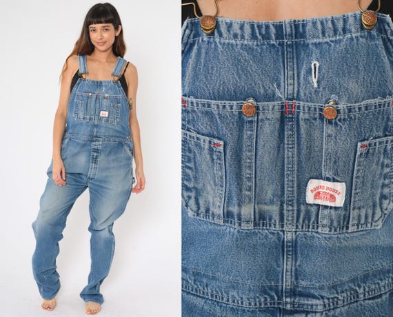 Vintage Round House Denim Overalls 90s Distressed Jean Pants