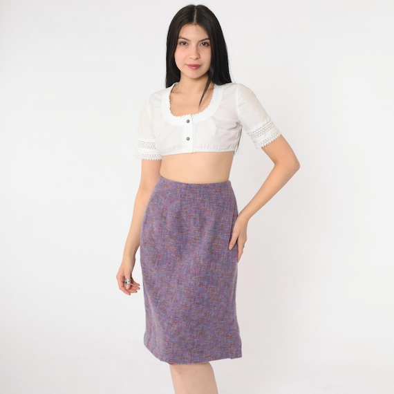 Vintage Worth Wool Skirt 90s Purple Tweed Pencil Skirt High Waist Lined Back Zip 1990s Minimalist Fall Winter Workwear Small S