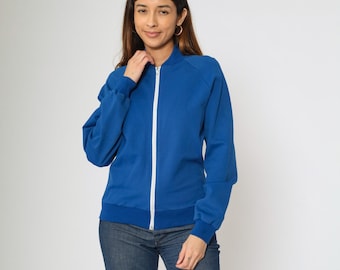 80s Wrestling Track Jacket Vintage Royal Blue Windbreaker Retro Zip Up Jacket Sporty Raglan Sleeve Basic Simple Plain 1980s Extra Small xs