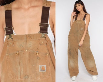 Carhartt Overalls Y2K Brown Streetwear Cargo Dungarees Coveralls Workwear Overalls Distressed Utility Work Wear Vintage Mens 44 x 30 Large L