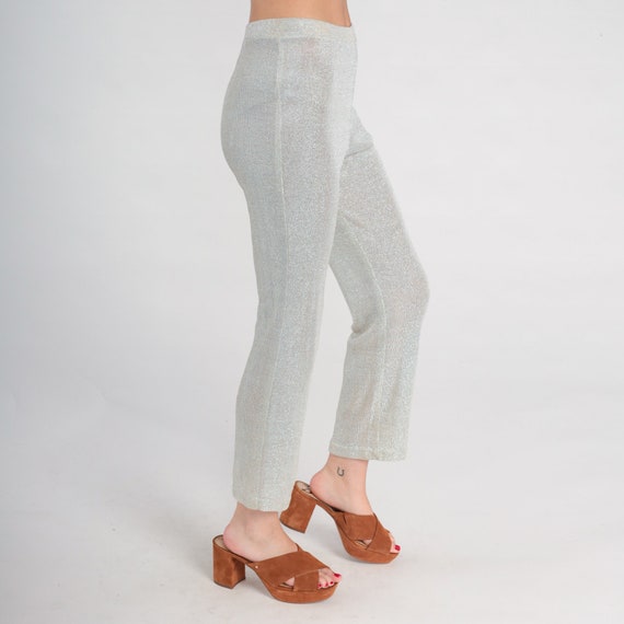 Metallic Silver Pants Skinny Trousers 90s Party Disco Pants High Waisted 1990s Sparkly Slim Pants Rave Club Rocker Vintage Space Age Medium