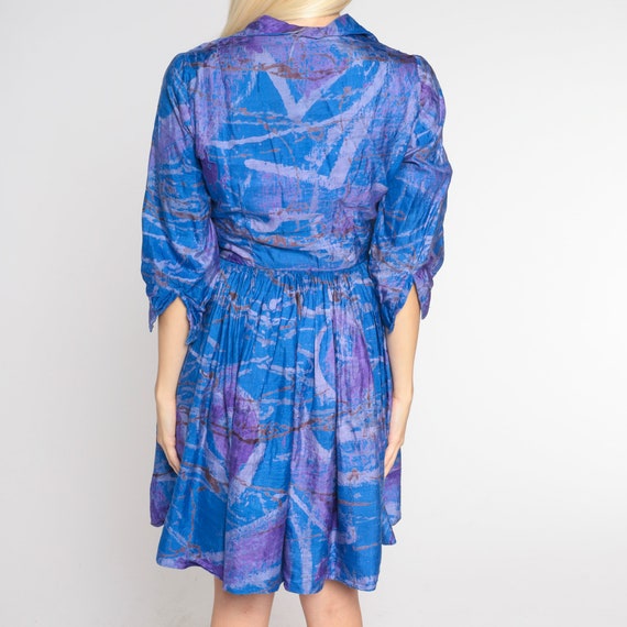 60s Mini Dress Blue Purple Silk Shirtwaist Dress … - image 7