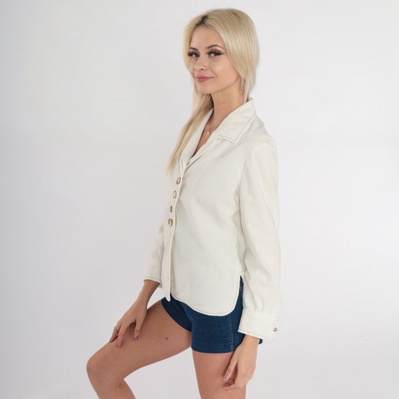 White Button Up Shirt 70s Blouse Vintage Plain To… - image 5