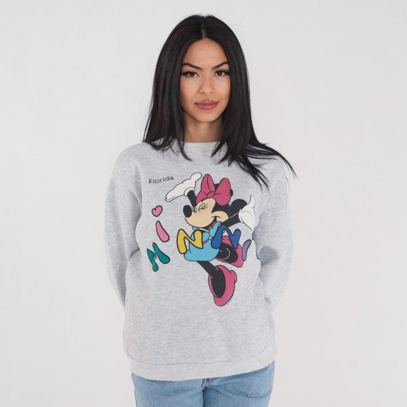 Minnie Mouse Sweatshirt 90s Disneyworld Florida Sweater Walt Disney Cartoon Graphic Shirt Kawaii Retro Disneyland Grey Vintage 1990s Large L