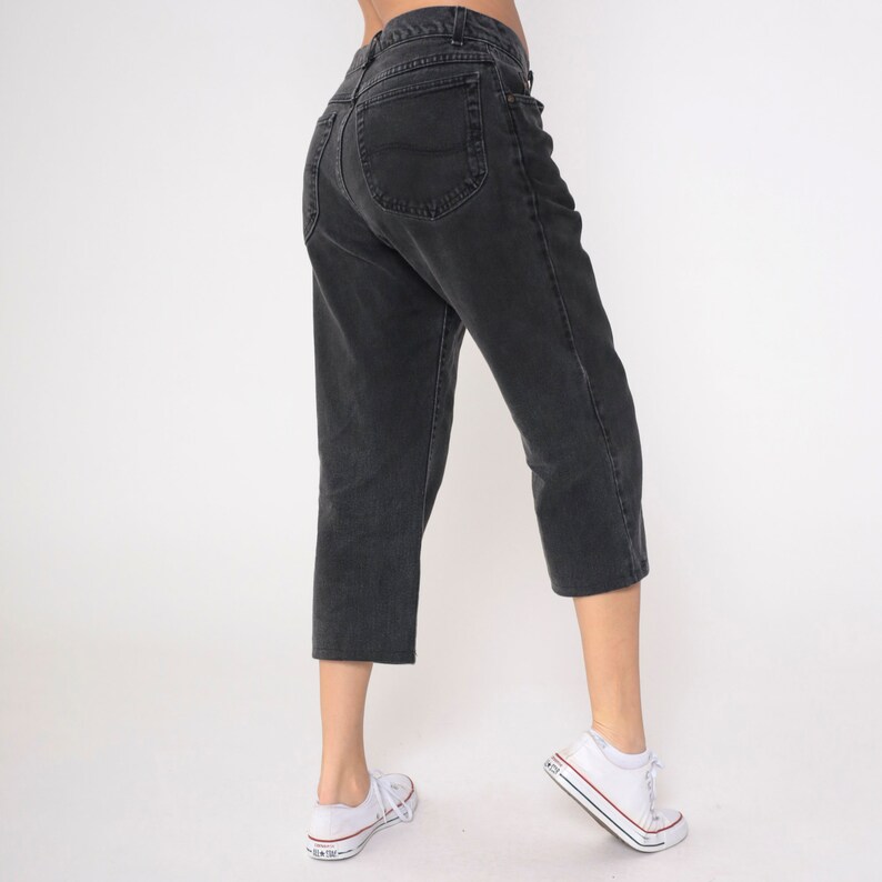 90s Lee Jeans Black Capri Straight Leg Jeans High Rise Waist Jeans 1990s Cropped Denim Pants Vintage Relaxed Skater Retro Men's 33 Medium image 6