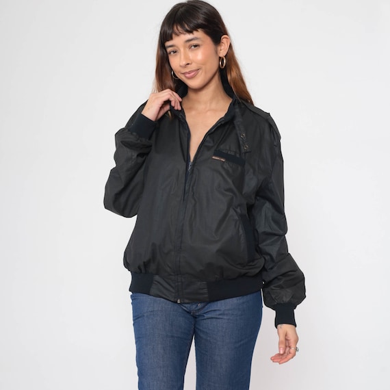 Black Members Only Jacket 80s Cafe Racer Windbreaker Bomber Zip Up Track Jacket Retro Streetwear Stranger Things Vintage 1980s Men's 46 xl
