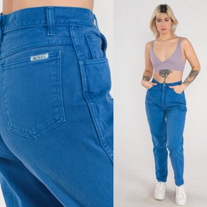 Blue Mom Jeans 90s Bill Blass High Waisted Jeans Overdyed Tapered Leg Denim Pants Retro High Rise Streetwear Plain Vintage 1990s Small S 27