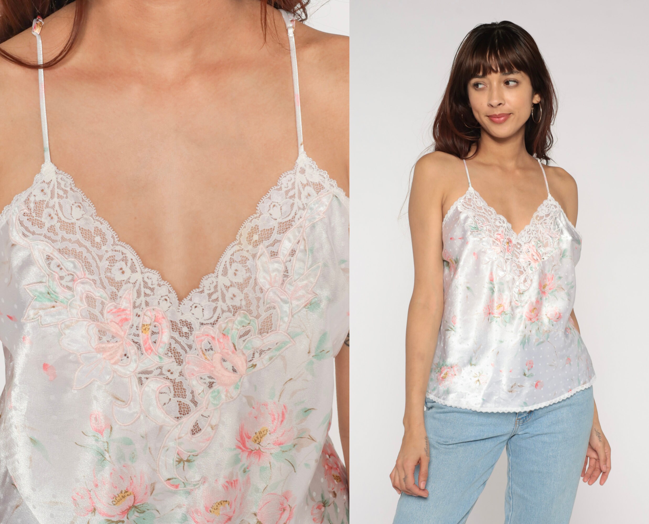 Floral Camisole Y2k Lingerie Tank Top Lace Trim Cami Flower Floral Camisole Y2k Lingerie Tank Top Lace Trim Cami Flower