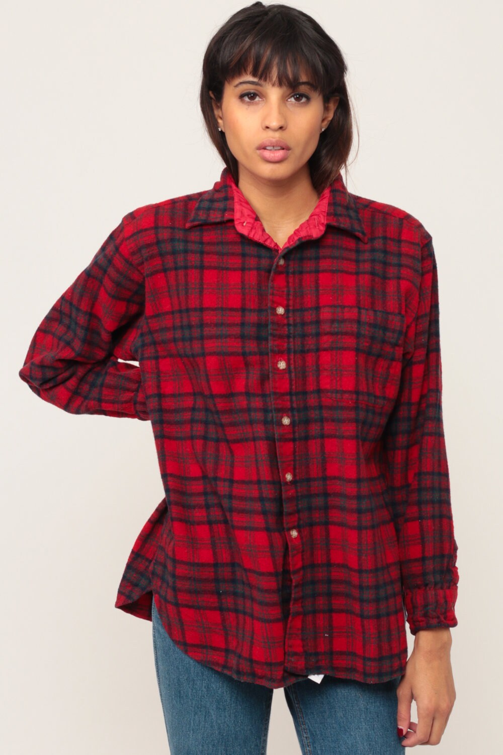 Wool Plaid Shirt PENDLETON 80s Flannel Red Plaid 1980s Lumberjack ...