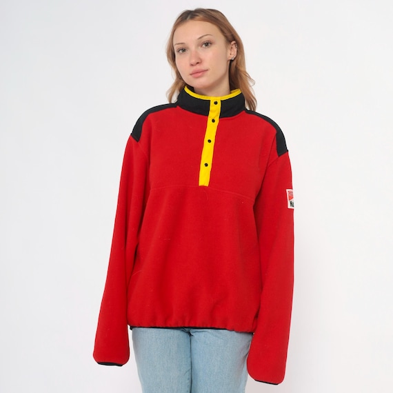 Marlboro Fleece 90s Adventure Team Pullover Red Black Yellow Colorblock Half Zip Henley Neck Gorpcore Outdoor Hiking Camping Vintage Large L