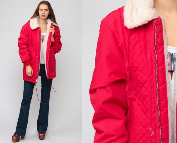 Winter Jacket Retro Ski Jacket SHERPA Jacket Shearling Red Puffer Jacket 70s Puffy Coat Puff Jacket Retro 1970s Vintage Large