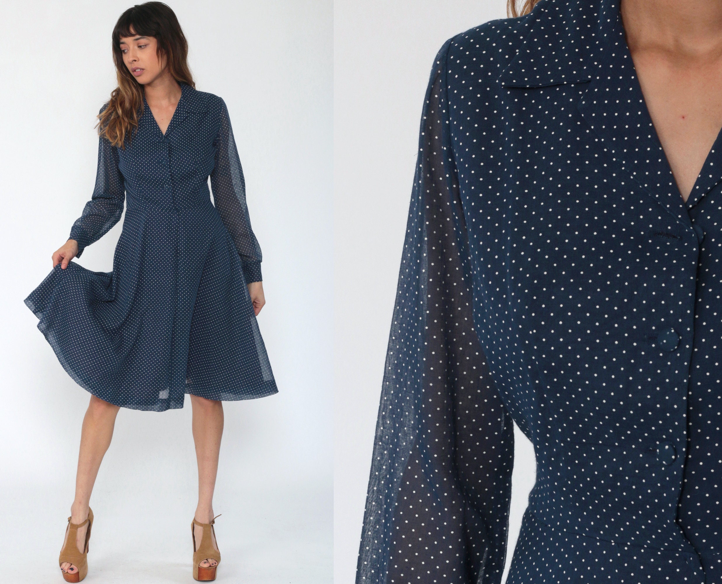 Blue Polka Dot Dress 70s Low Waisted ...