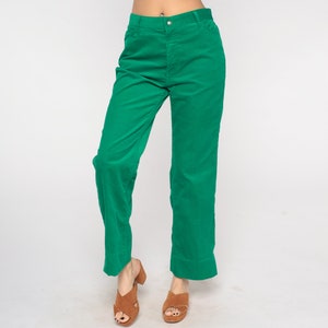 Levis Corduroy Pants 80s Green Flared Trousers Retro Cords Levi Strauss High Rise Waist Seventies Flares Plain Basic Vintage 1980s Mens 31