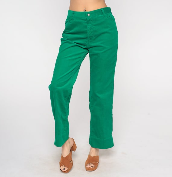 Levis Corduroy Pants 80s Green Flared Trousers Retro Cords Levi Strauss High Rise Waist Seventies Flares Plain Basic Vintage 1980s Mens 31