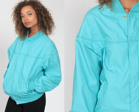 turquoise bomber jacket