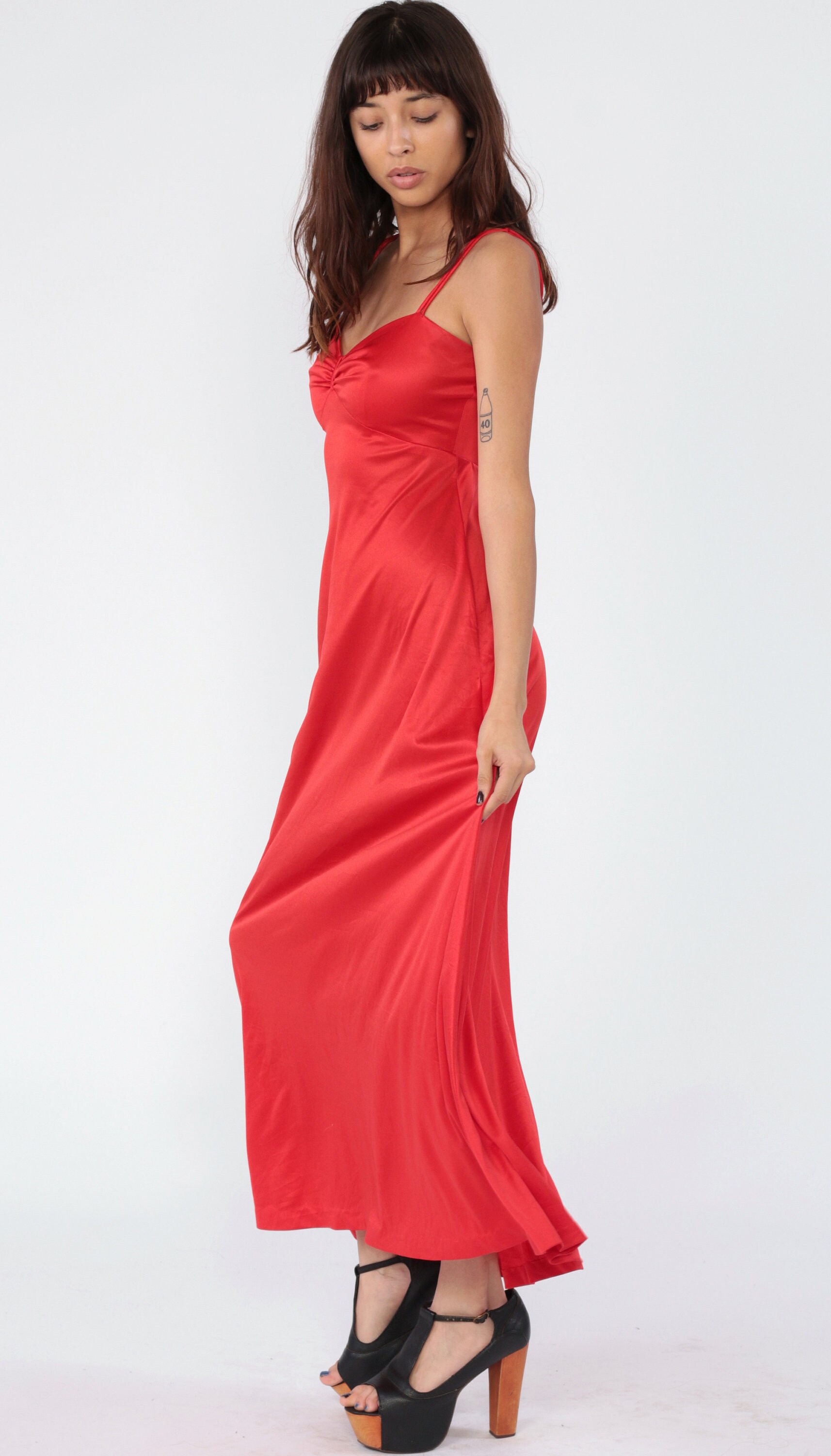 Red PARTY Dress Deep V Neck 70s Maxi Gown Grecian Dress ...