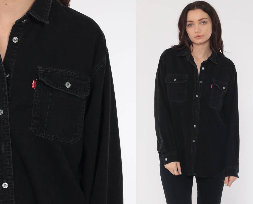 levis black denim shirt womens