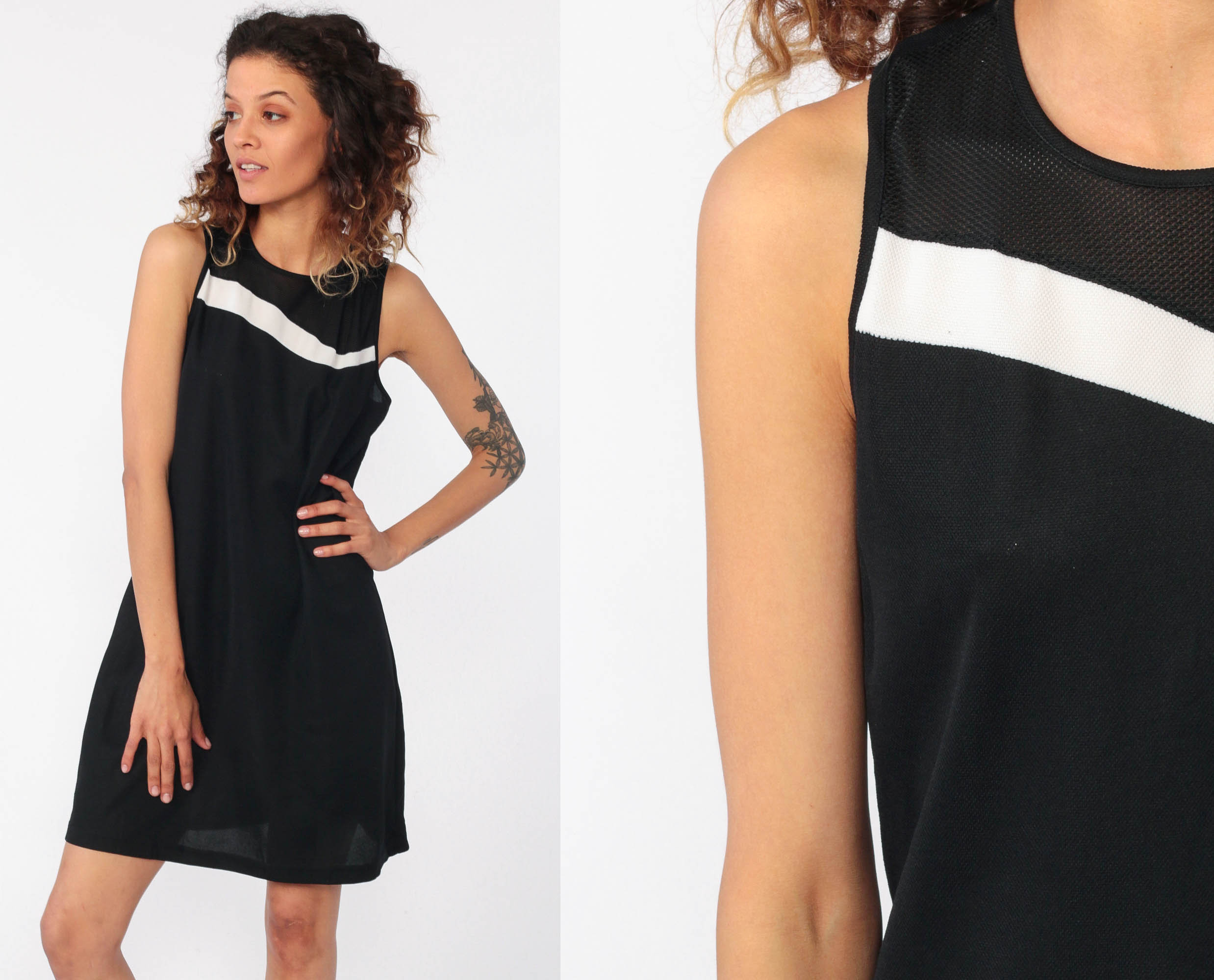 90s black dress with white shirt