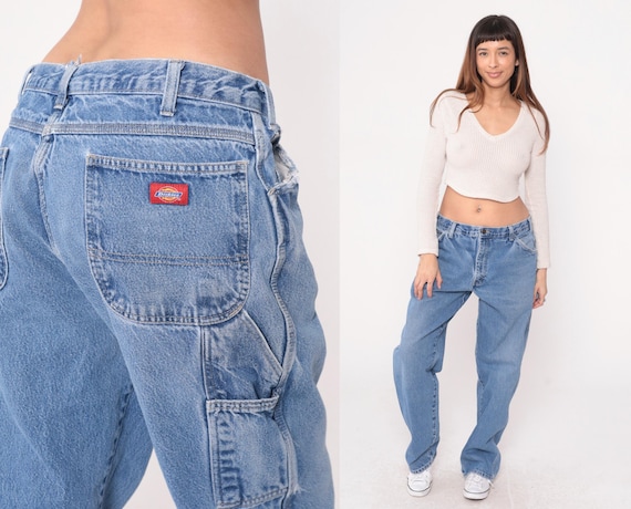 Dickies Carpenter Jeans Y2K Baggy Blue Denim Vintage Workwear Straight Leg Relaxed Fit Utility Tool Pocket Hammer Loop 90s Grunge 36 x 34