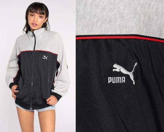 80s PUMA Track Jacket Zip up Sweatshirt Retro Sports Grey Black