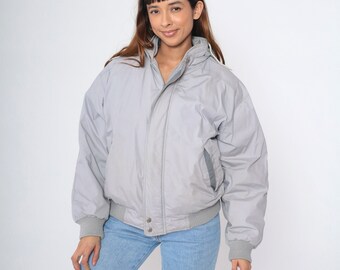 Members Only Down Jacket Men's 38 Vintage 80s Grey Down Ski Jacket Puffy Retro Puffer Coat Hooded Winter Jacket Goose Down Puff Medium