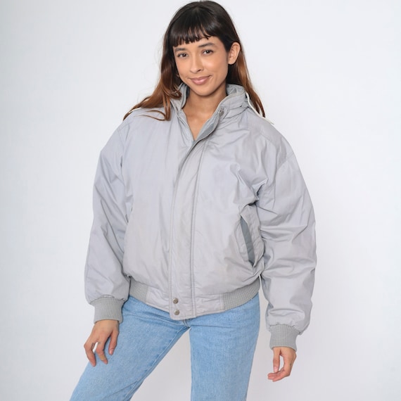 Members Only Down Jacket Men's 38 Vintage 80s Grey Down Ski Jacket Puffy Retro Puffer Coat Hooded Winter Jacket Goose Down Puff Medium