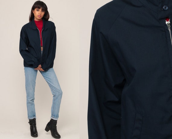 Navy Blue Jacket 70s Jacket Retro Plain Zip Up Sports Normcore 80s Funnel Neck Jacket Hipster Vintage 1970s Retro Preppy Extra Small xs