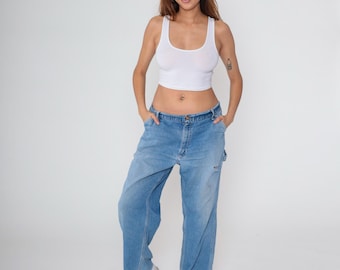 Pantalones vaqueros Carhartt desgastados 38 x 30 para hombre, ropa de trabajo, vaqueros boyfriend azules, pantalones de trabajo rotos, pantalones vaqueros holgados de los años 90, pantalones vaqueros vintage grandes L