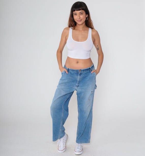 Distressed Carhartt Jeans 38 x 30 Men's Pants Workwear Blue Boyfriend Relaxed Jeans Ripped Work Pants 90s Baggy Denim Pants Vintage Large L