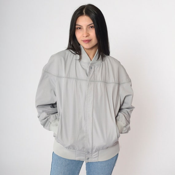Grey Windbreaker Jacket 80s Bomber Jacket Cafe Racer Jacket Moto Jacket Vintage 1980s Lightweight Plain Gray Men's Large
