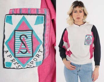 Apres Sport Sweatshirt 90s Color Block Sweatshirt White Pink Black Crewneck Pullover Sweatshirt Retro Sporty Sweater Vintage 1990s Small S