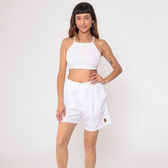 90s Nike Tennis Shorts White Athletic Running Gym Workout Elastic Waist Vintage Sportswear Activewear Sports Classic Beach Summer Large L