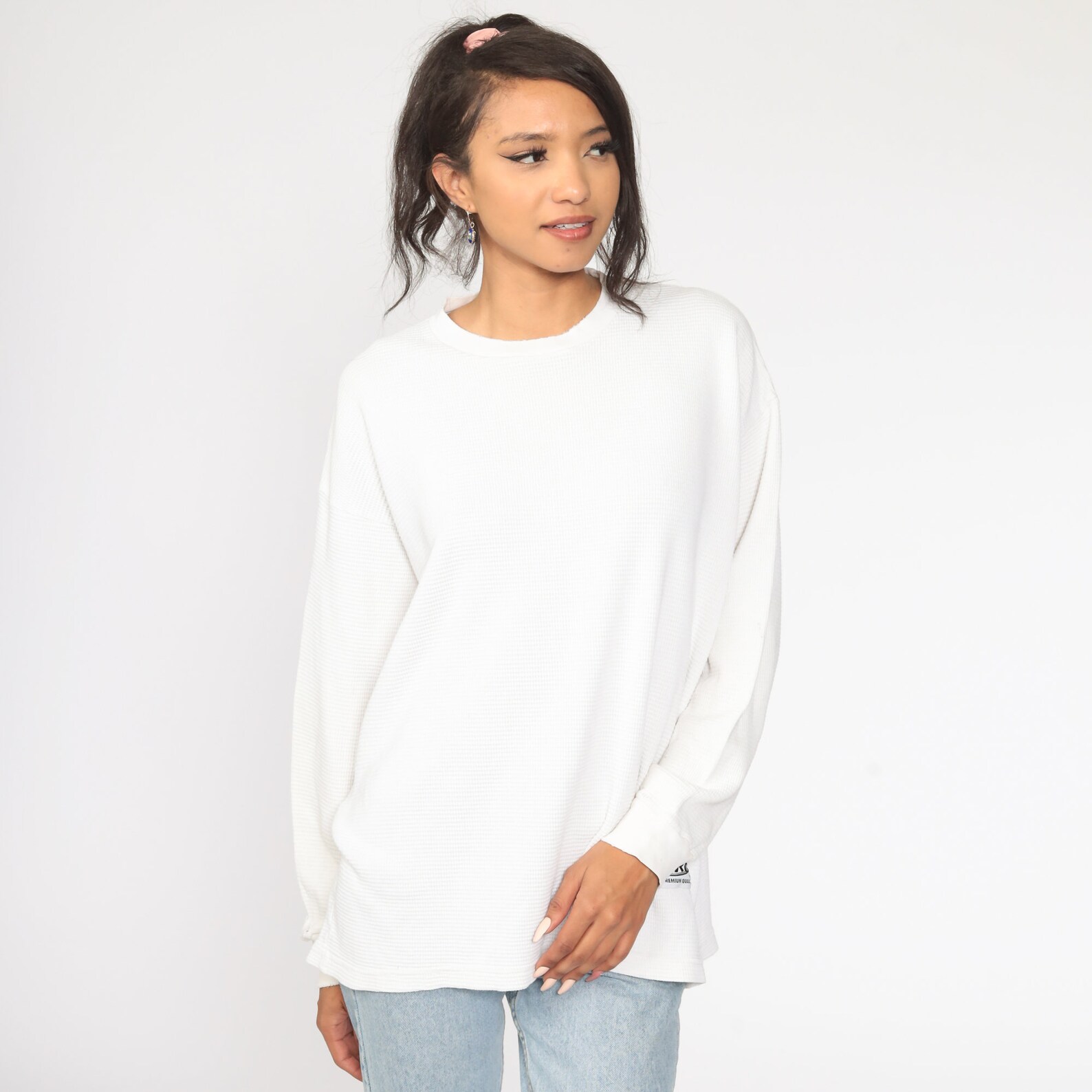 White Thermal Shirt 2xl Distressed Long Sleeve Shirt WAFFLE Etsy