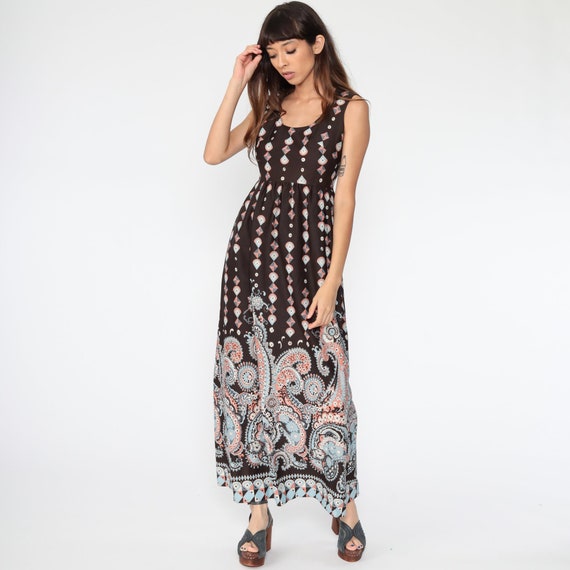 Hippie Maxi Dress 70s Psychedelic PAISLEY Print B… - image 4