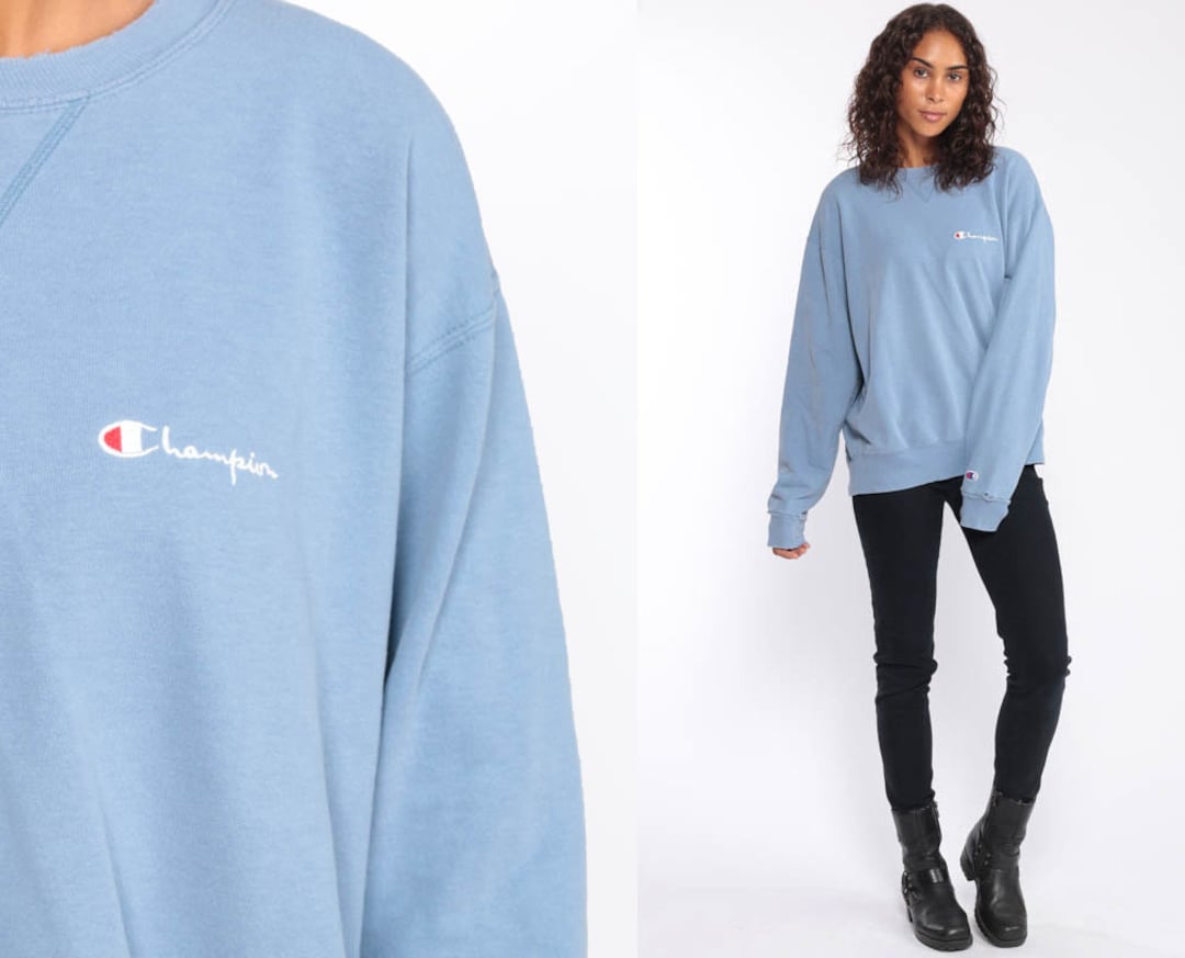 Champion Sweatshirt Crewneck Pullover Sports Jumper 90s Streetwear Shirt Baby Blue Slouch 1990s Sportswear Pastel Sweater Extra Large XL Etsy Norway