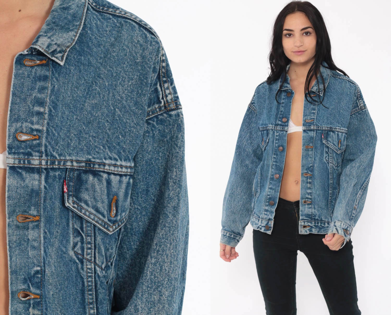 Levi Jean Jacket Large -- 80s Denim Jacket USA Faded Levis Jacket 90s Blue  Vintage Oversized Biker Grunge Trucker Medium Large