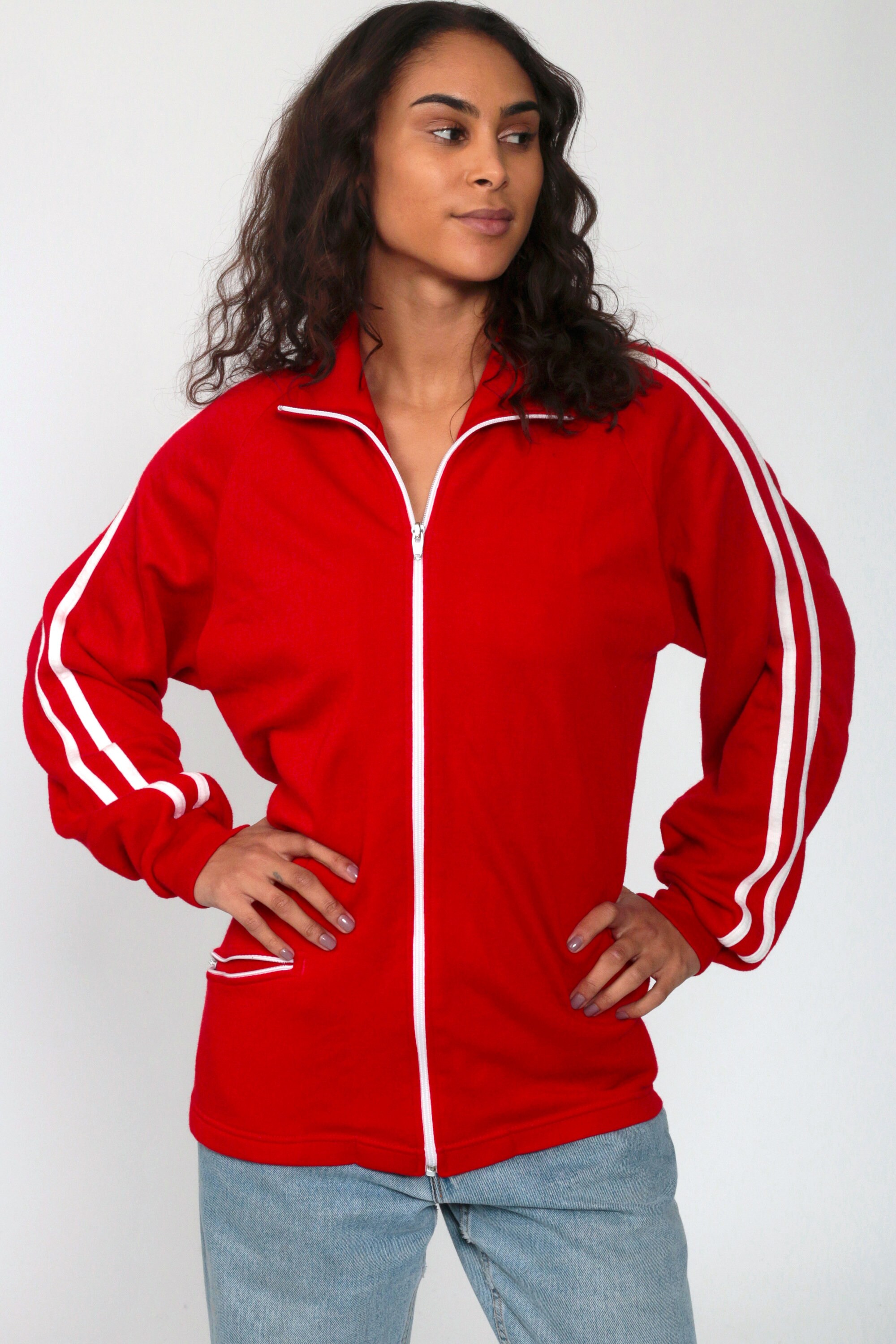 Retro Track Jacket Red Zip Up Jacket 70s Plain Jacket Sport Jacket