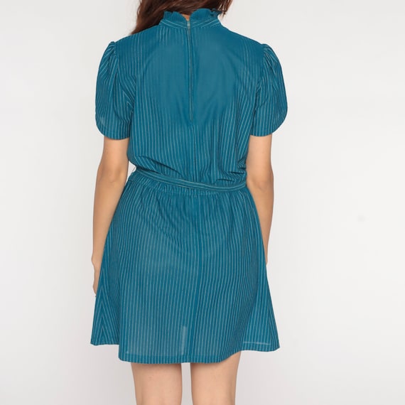 Puff Sleeve Dress Teal Mini 70s Secretary Dress S… - image 7