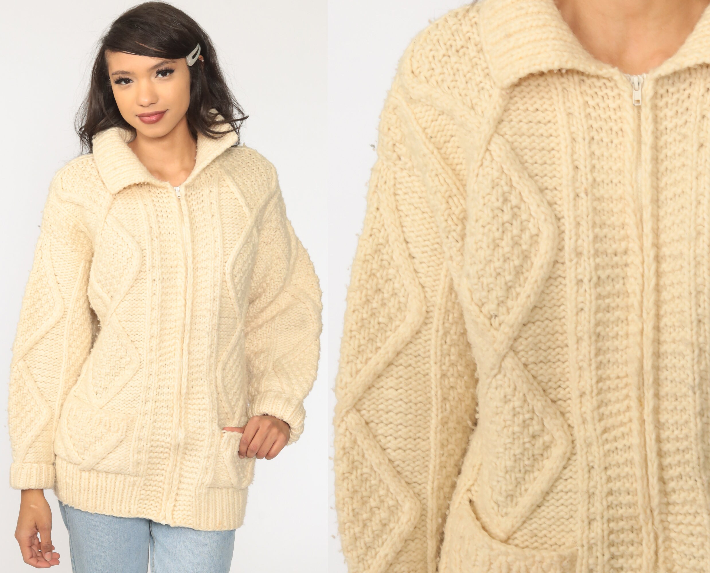 cream fisherman sweater women's