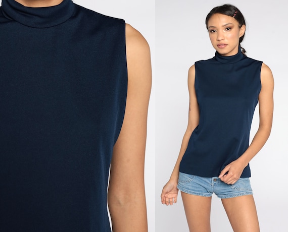 Navy polo top neck top