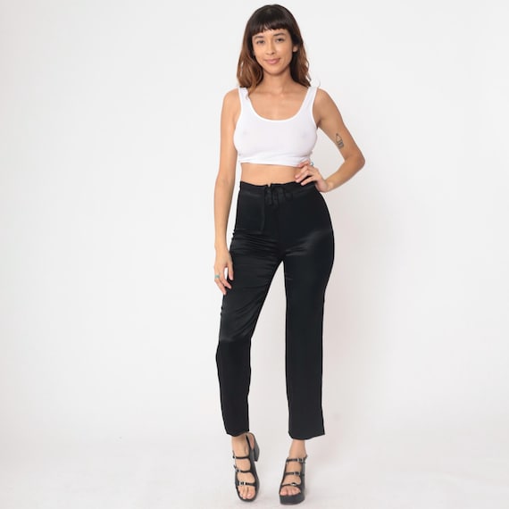Jessica Gunnies Pants 80s Black Satin Jessica McClintock High Waisted Drawstring Vintage Romantic Gothic Cottagecore Prairie Small S 7