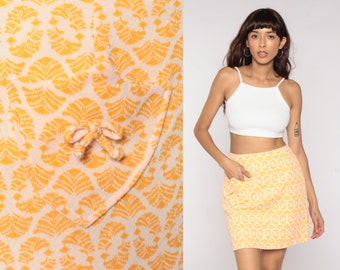 Mod Mini Skirt 60s Orange Skirt Geometric Skirt Mini High Waisted 70s Preppy White Pocket Vintage 1960s Small S