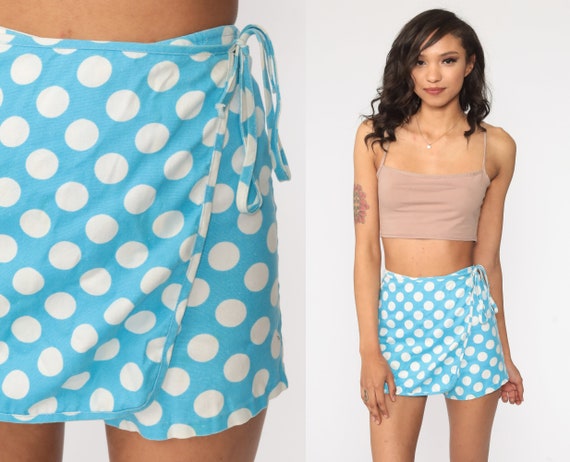 60s Skort xxs -- Blue Polka Dot Skirt Mod Mini Sk… - image 1