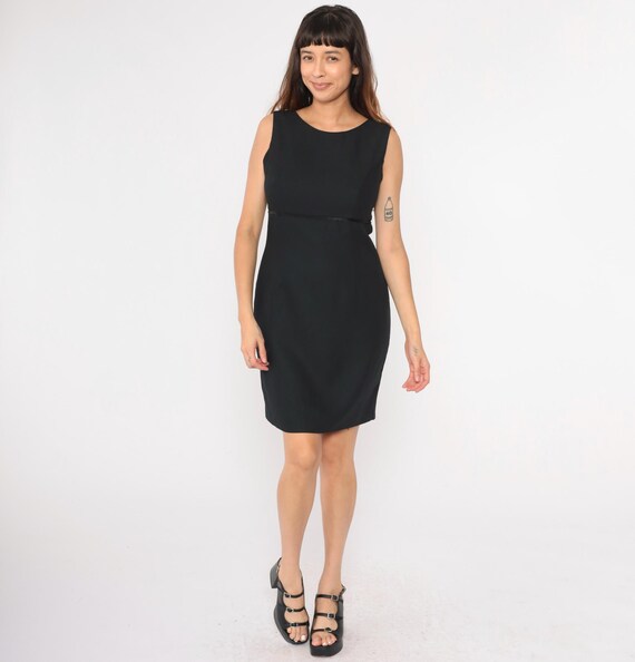 Vintage Black Shift Dress 90s Mini Empire Waist Party Square Button Back Sleeveless Chic Classic LBD Cocktail Evening Dress 1990s Medium
