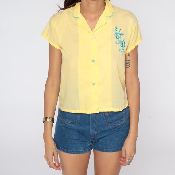 Yellow Button Up Shirt 70s VIP Embroidered Shirt … - image 7